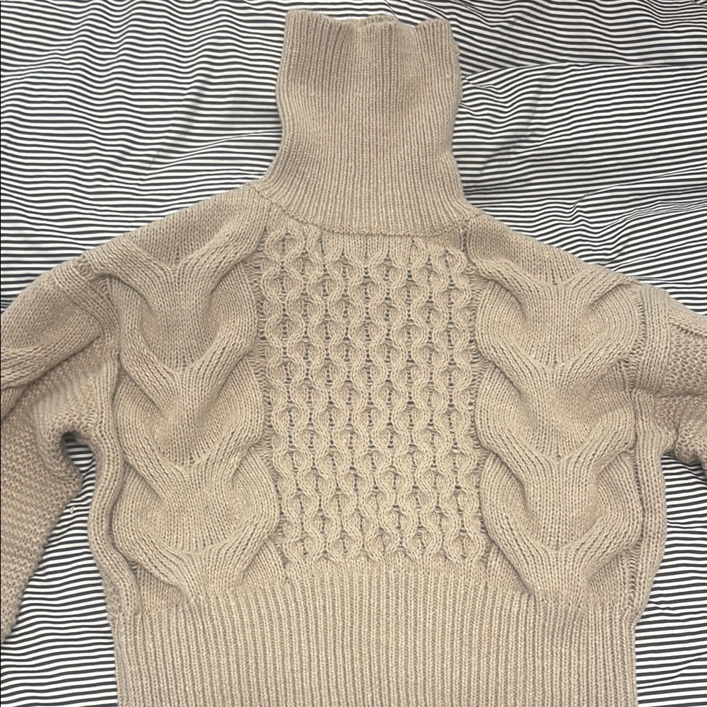 Cozy Cable Knit Turtleneck Sweater - Tan